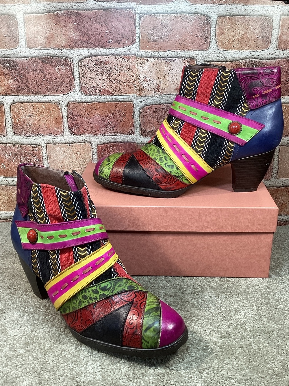 Socofy Patchwork Tapesty women’s boho ankle boots size 42 eu size 11-11.5 us